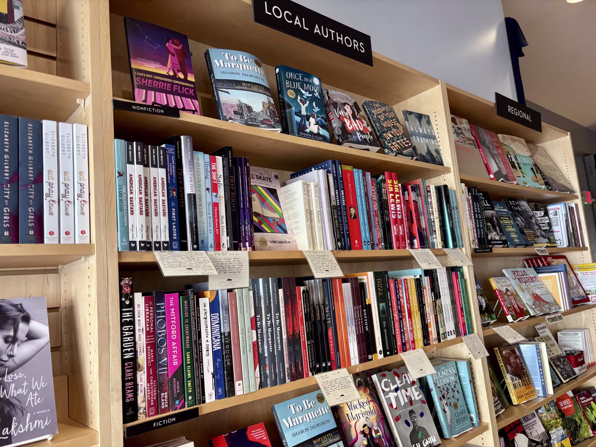 local books section at White Whale Bookstore