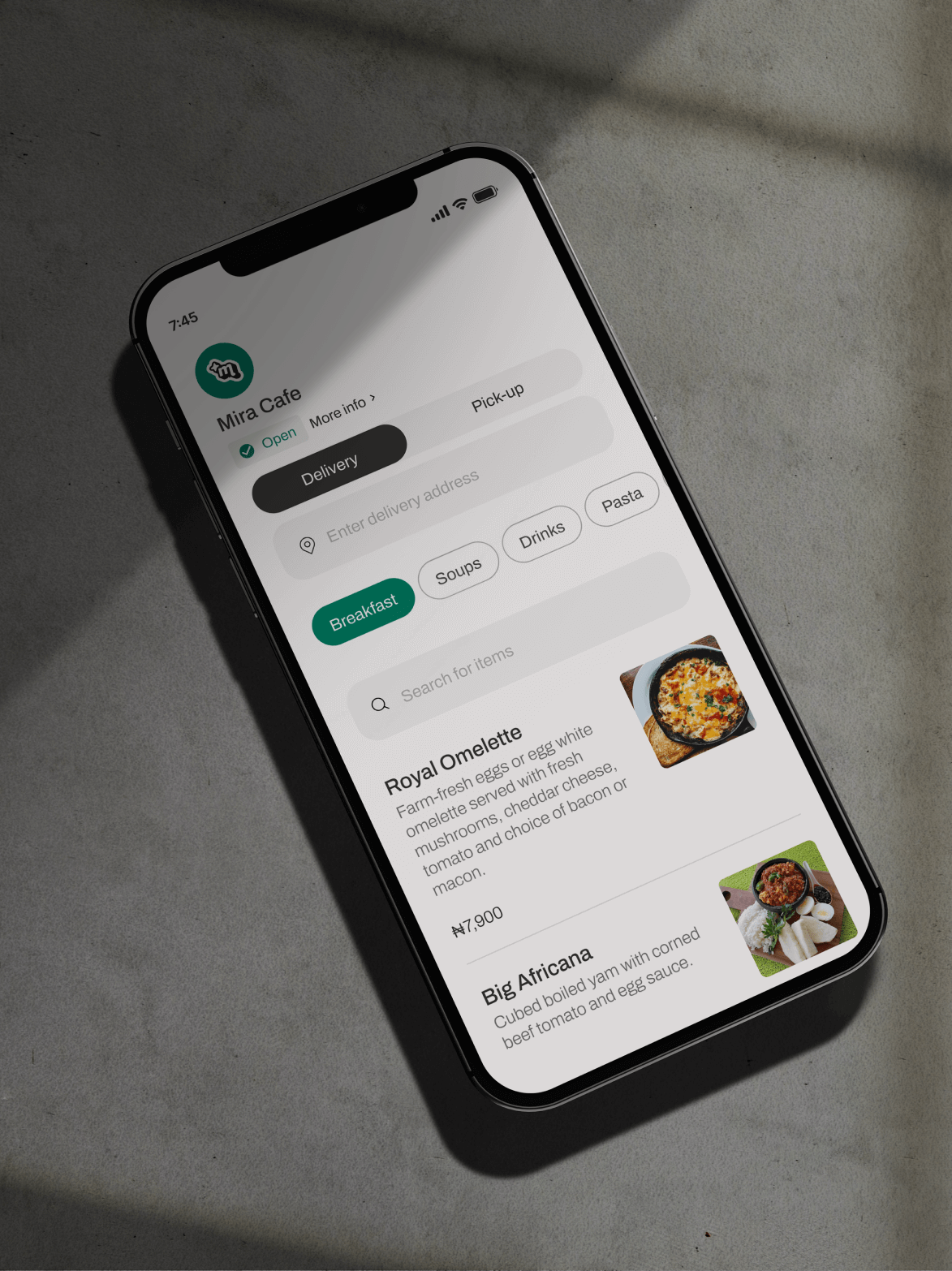 Mira ordering on mobile