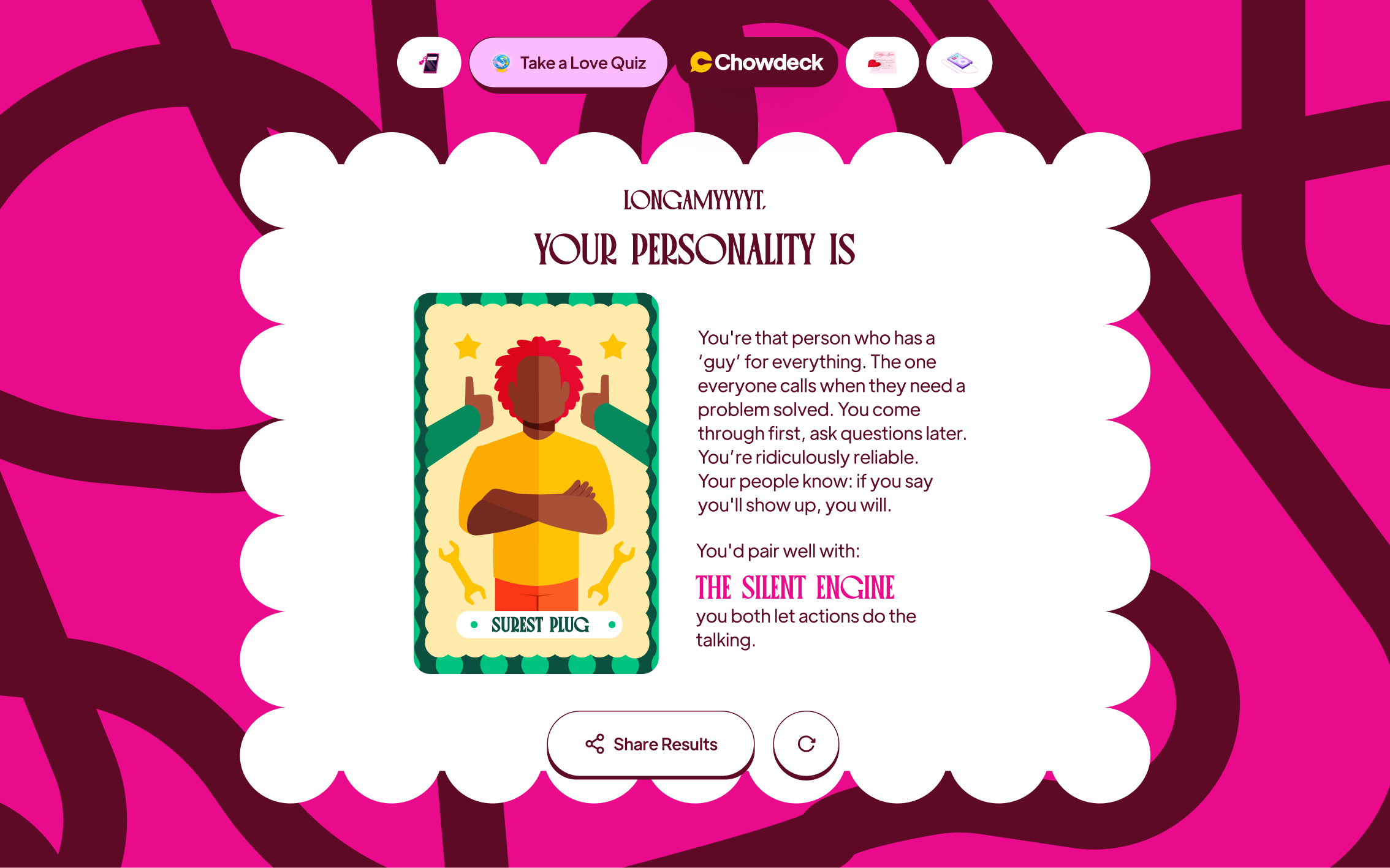 Love archetype personality result card