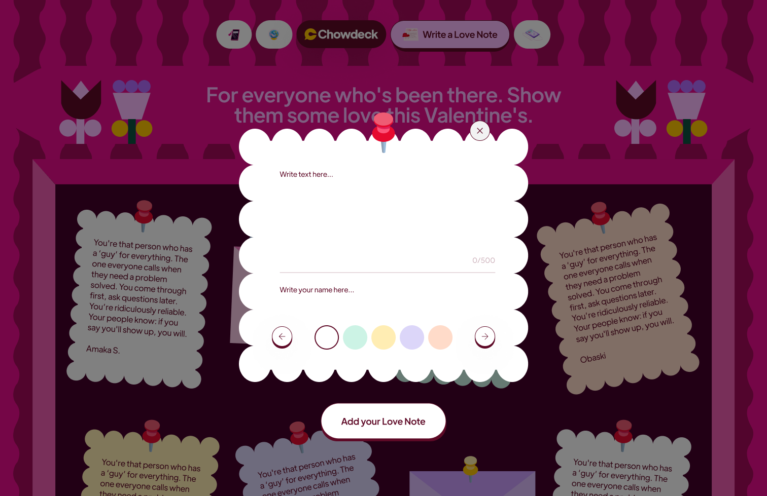 Love wall — public board of notes left by users