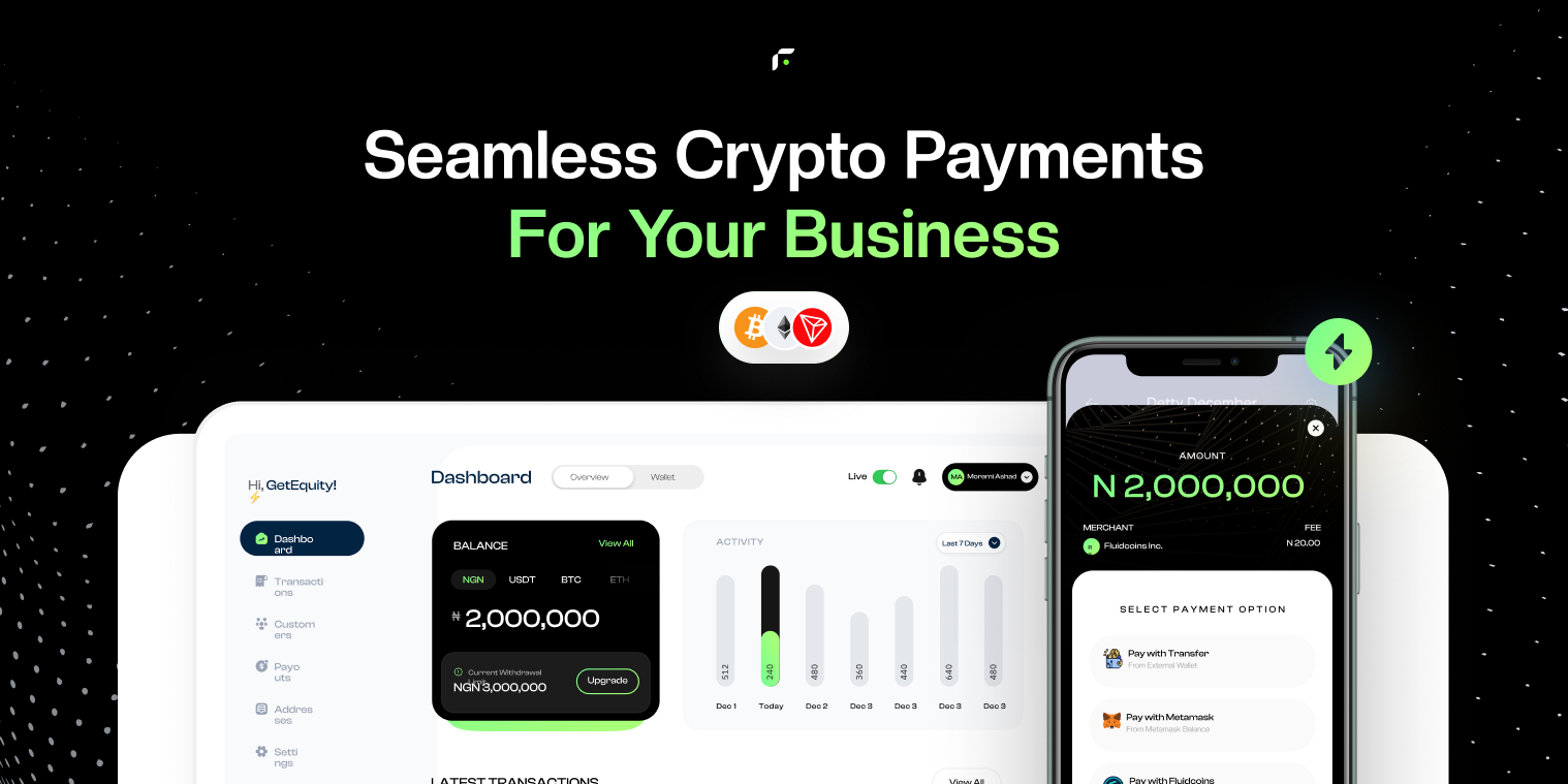 Fluidcoins merchant dashboard — transaction and payment management