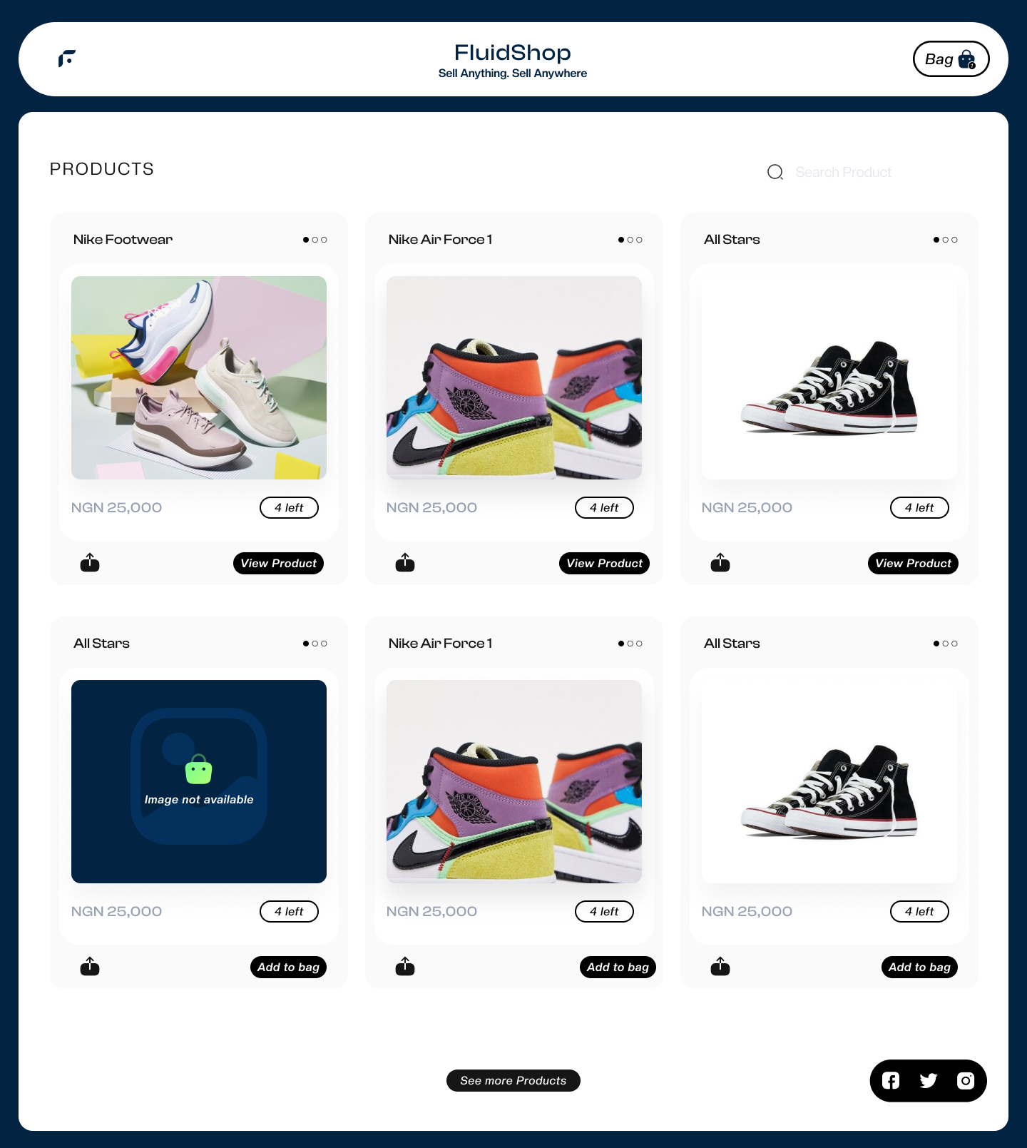 Fluidcoins Shop — merchant storefront and product management