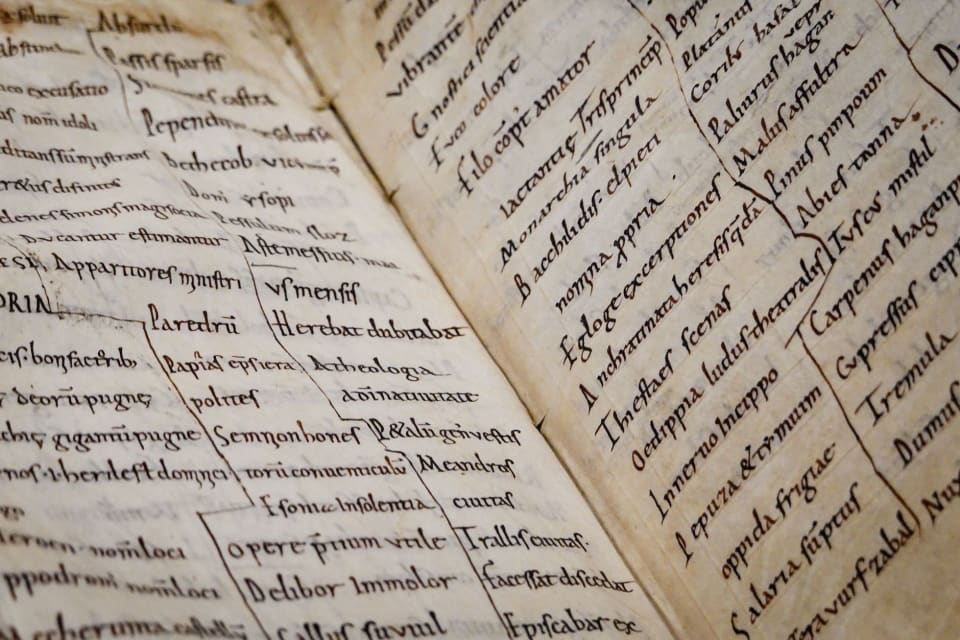 Página de papel com linhas de escrita à mão em tinta, em caligrafia.