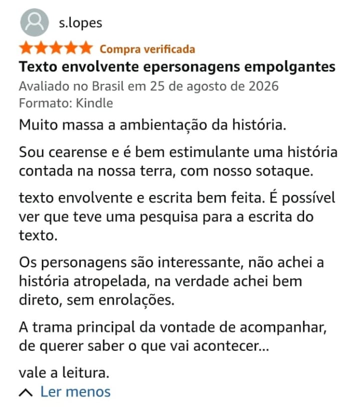Amazon: resenha de s.lopes, 5 estrelas, compra verificada: texto envolvente e personagens empolgantes