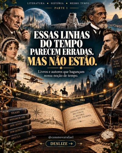 A literatura também não aconteceu em gavetas bonitinhas. 📚⏳ - Tolkien viveu para ver o homem chegar à Lua. - Dom Casmurro já havia sido…