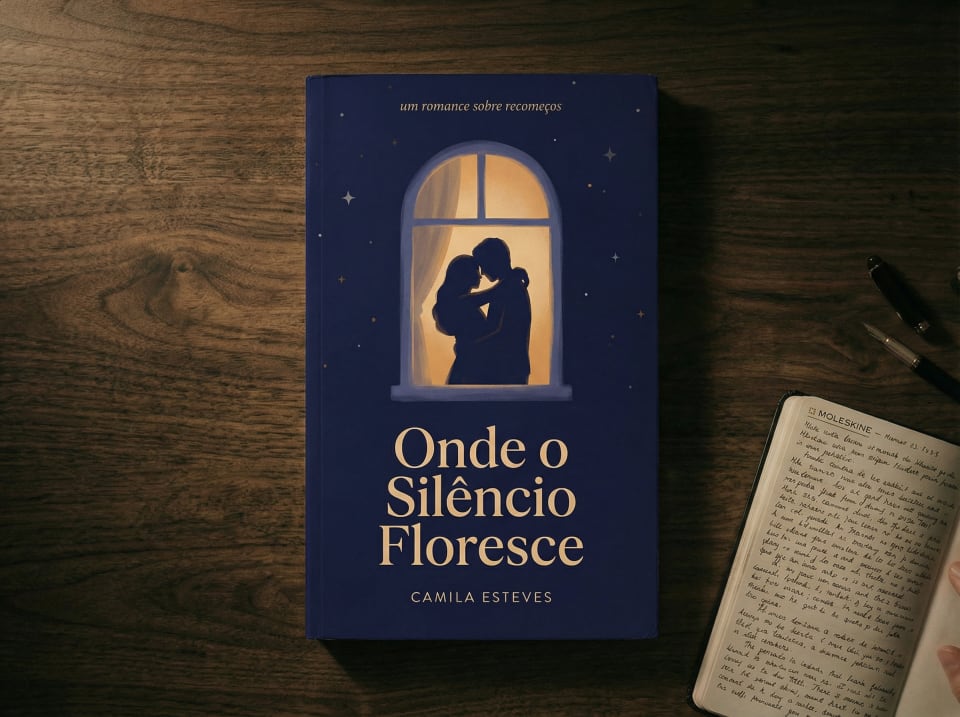 Caderno aberto com anotações manuscritas e caneta-tinteiro