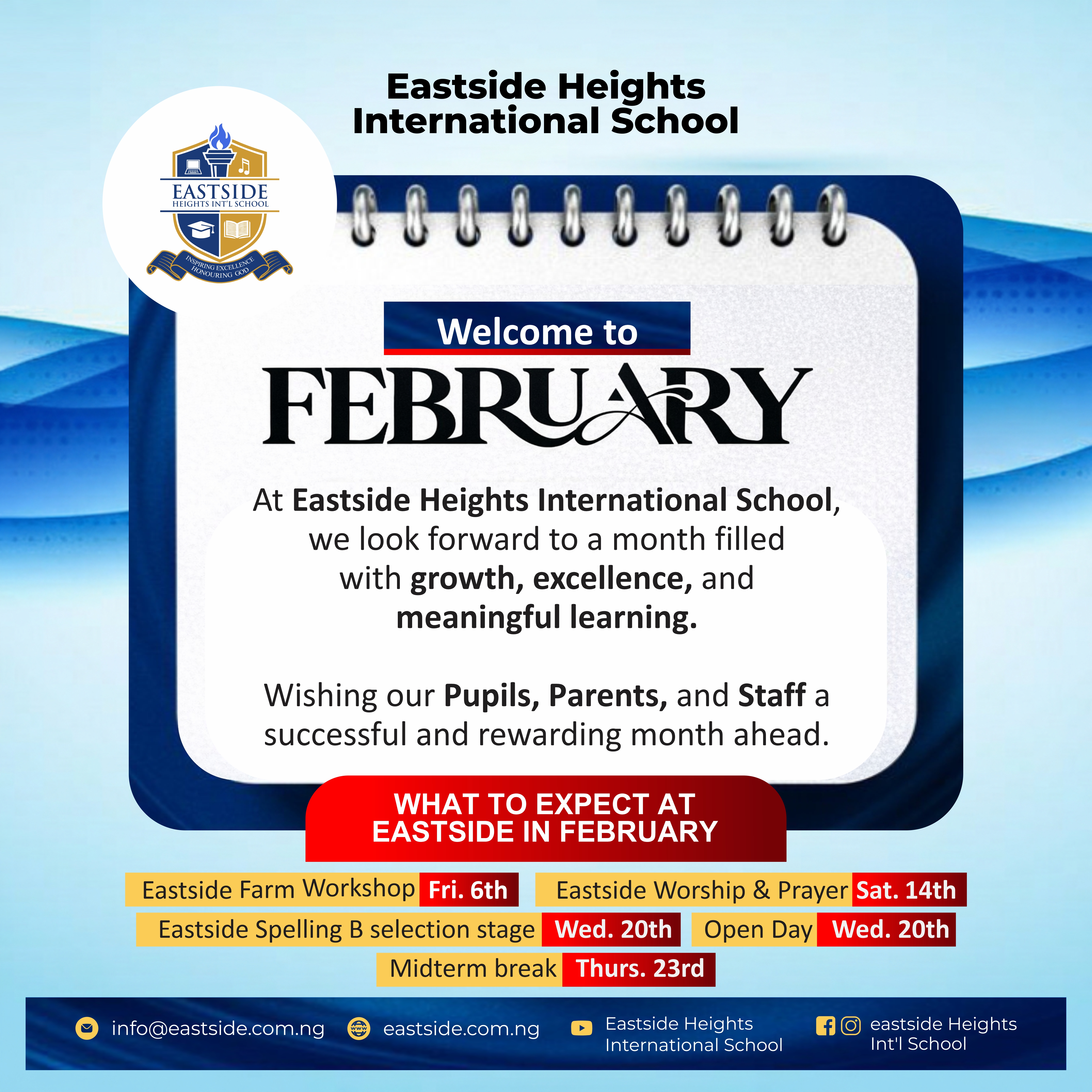Welcome to February at Eastside Heights International School