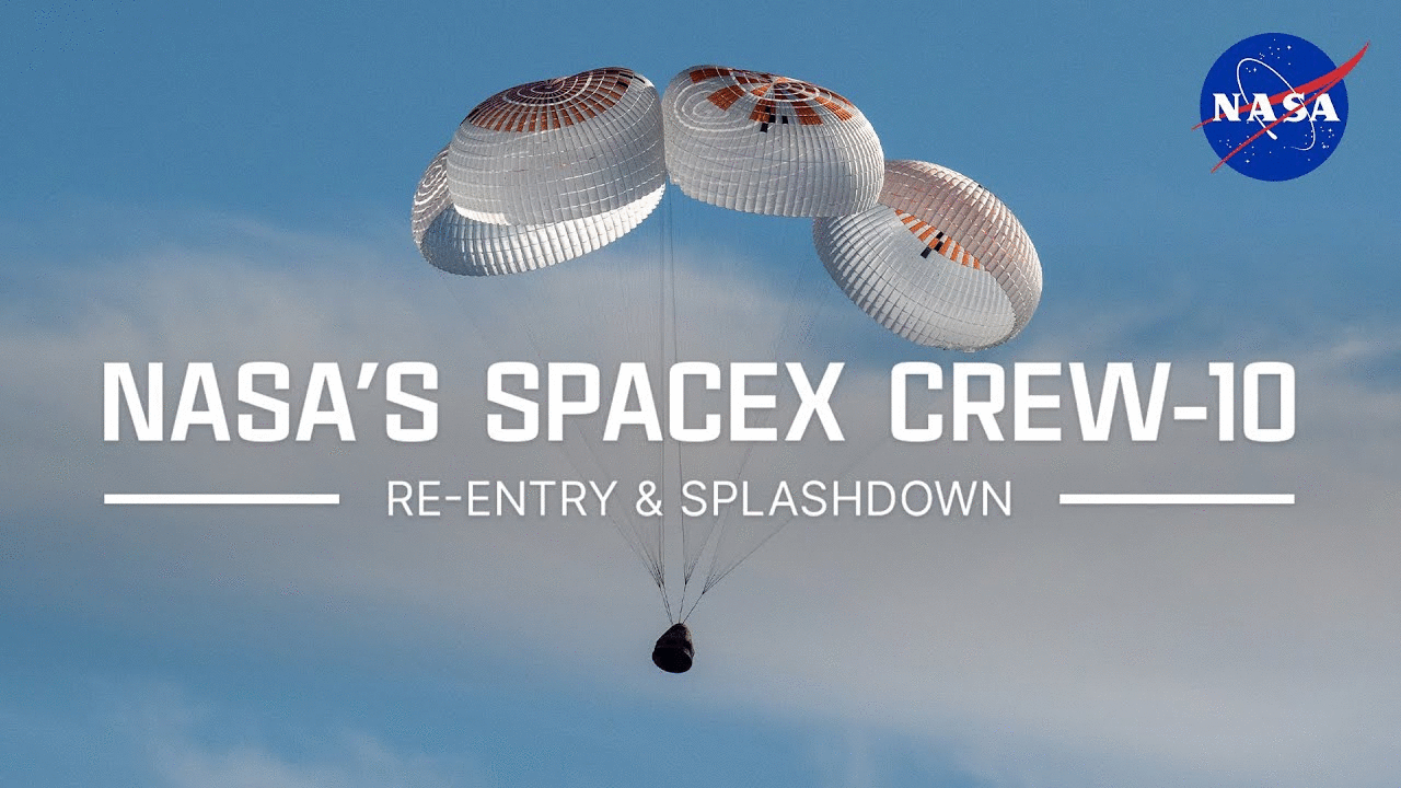 NASA's SpaceX Crew-10 Re-Entry and Splashdown