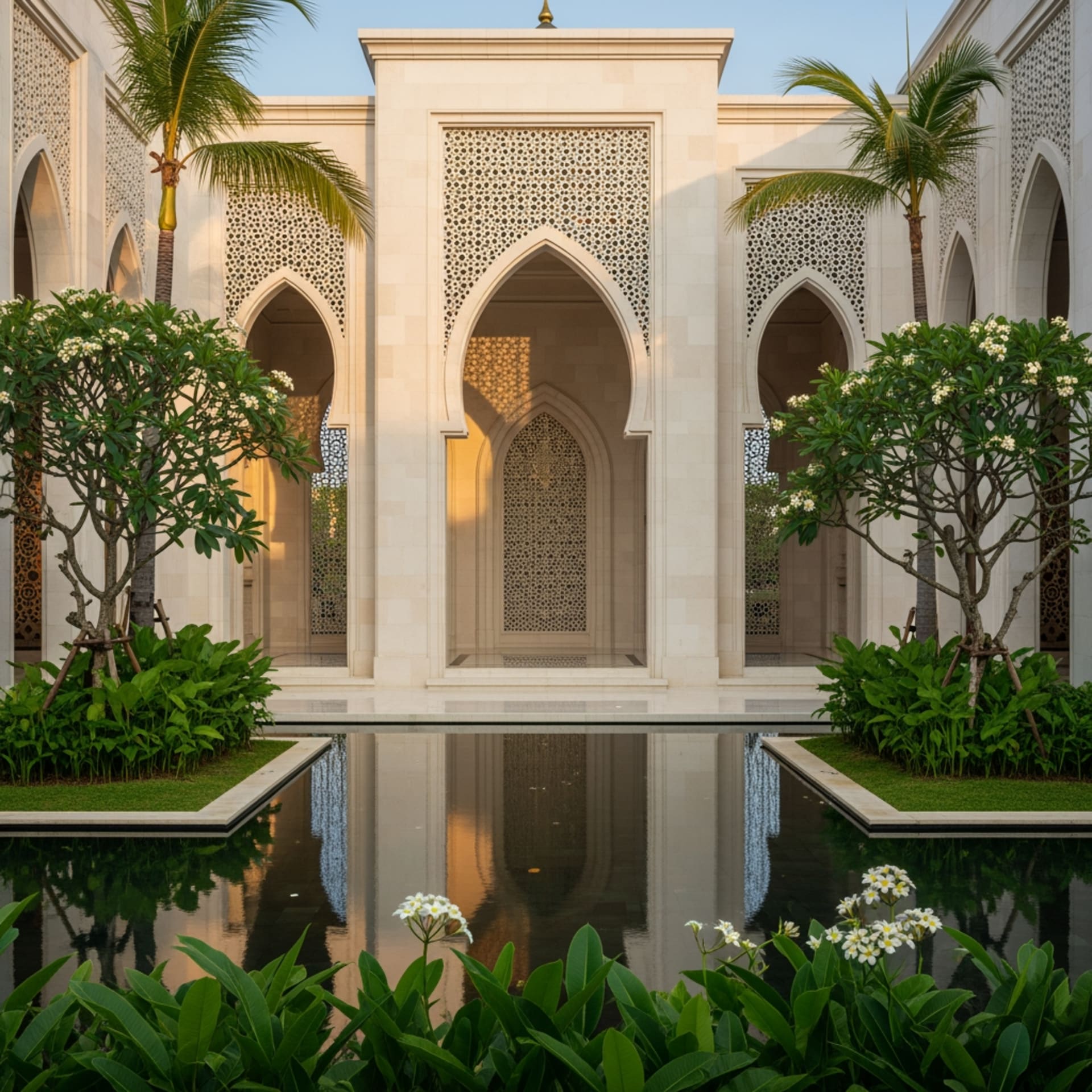Islamic mosque surrounded by tropical gardens in Lombok