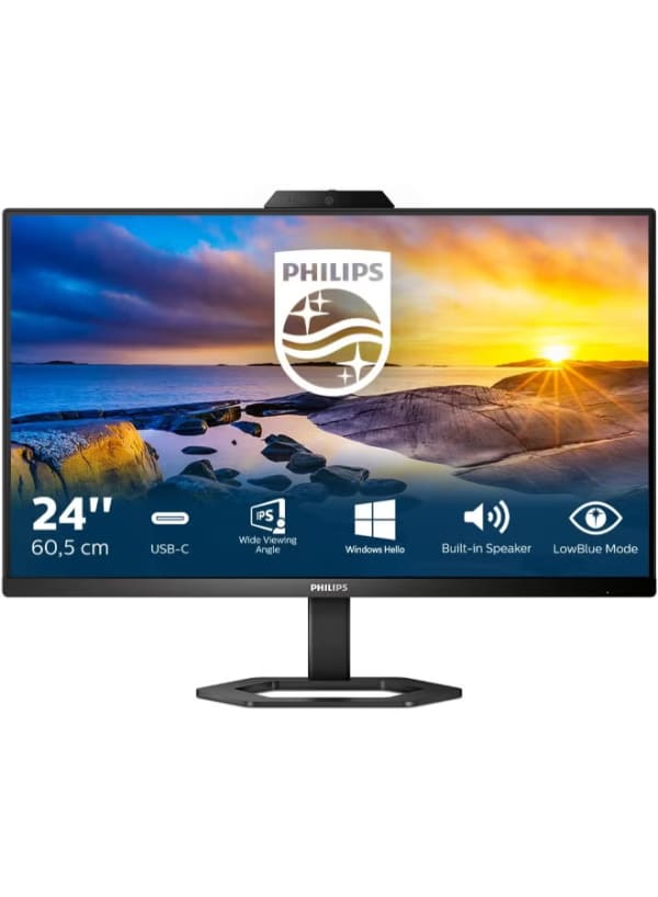 Philips 23.8 بوصة 24E1N5300HE IPS Panel FHD Frameless شاشة With 5 MP Windows Hello كاميرا ويب 5W سماعات Noise Cancellation Microphone HDMI USB C Display Port USB 3.2x4 Black