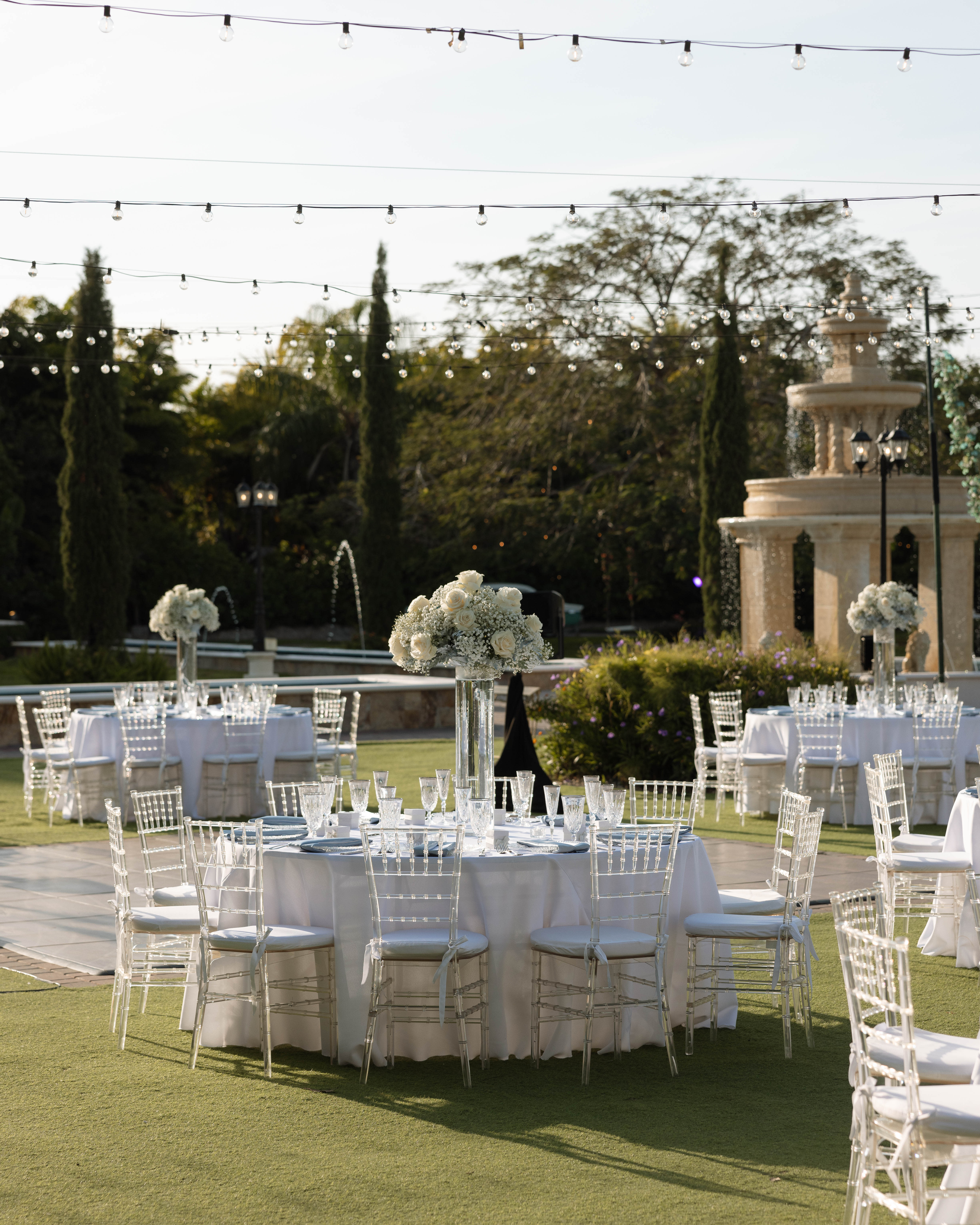 Villa Toscana outdoor reception with string lights