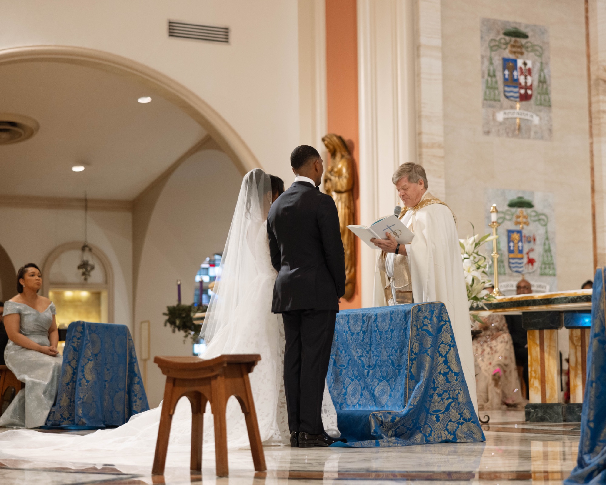 The couple at the altar during the wedding Mass