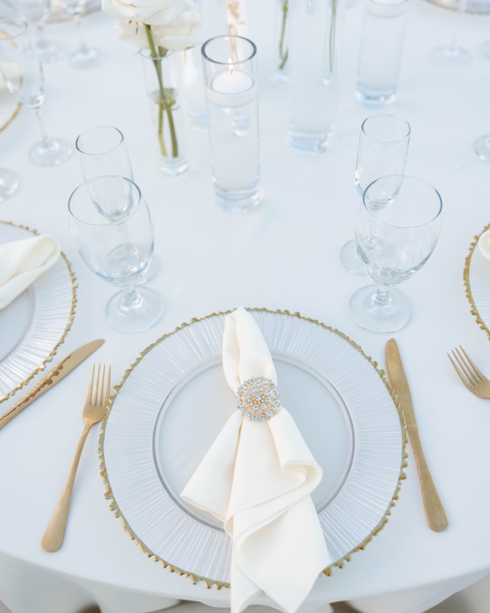 A place setting waiting at a reception table