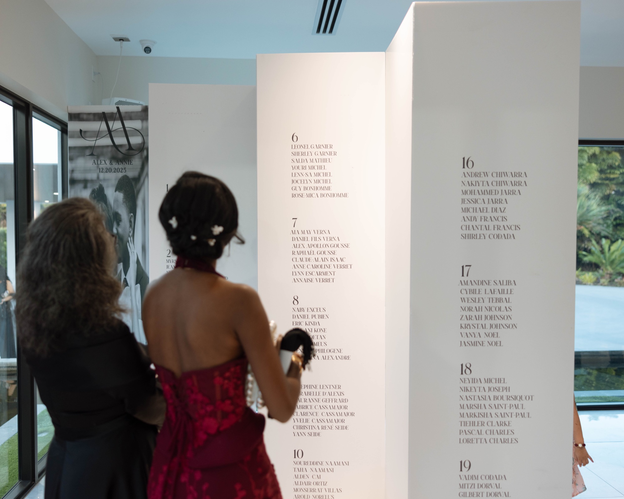Guests finding their names on the seating chart