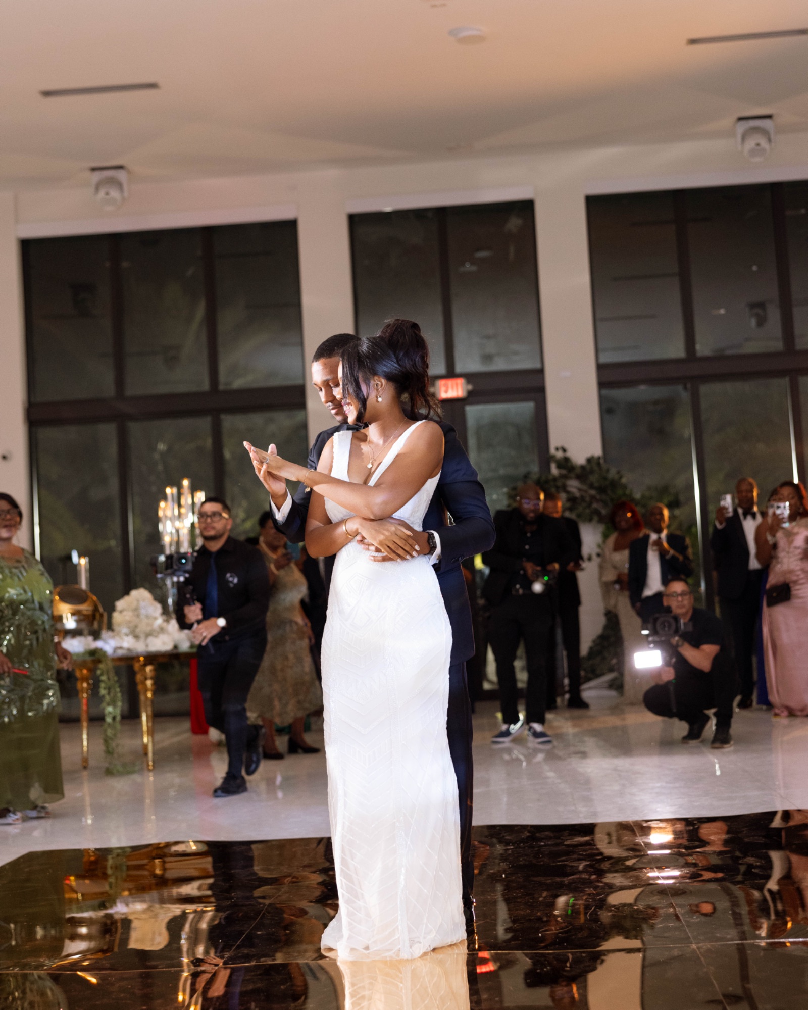 The bride and groom close during the first dance