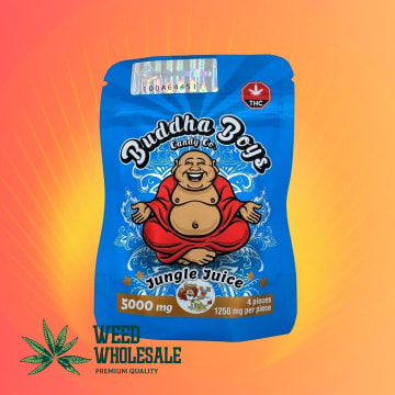 Packaging of Buddha Boys 5000MG – Jungle Juice featuring high-potency gummies with 5000MG THC labeling on the package.