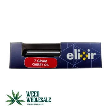 Elixir Cherry Oil – 7G cannabis concentrate featuring thick amber cannabis oil in a concentrate container.