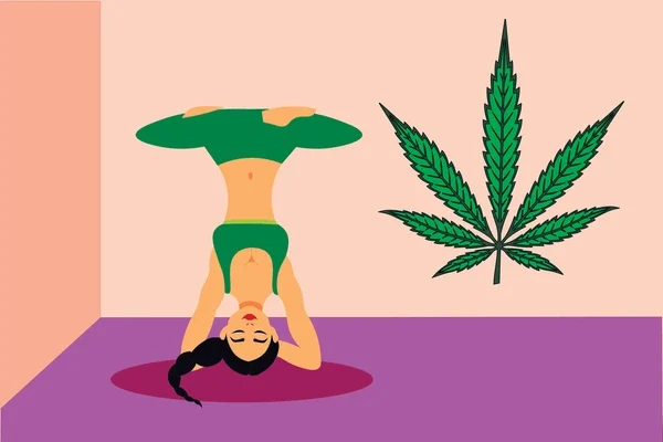 A woman in athletic wear focused on a yoga pose, demonstrating the mind-body connection of using cannabis for fitness