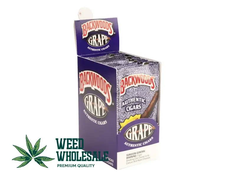 Backwoods Grape cigars with rustic natural leaf wrappers and signature purple packaging featuring sweet grape flavor branding.
