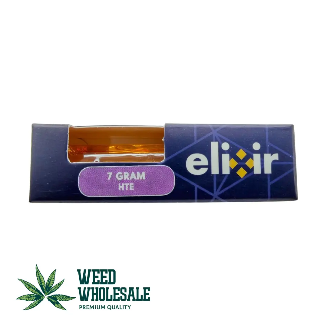 Elixir HTE – 7G cannabis concentrate packet featuring terpene-rich golden cannabis extract