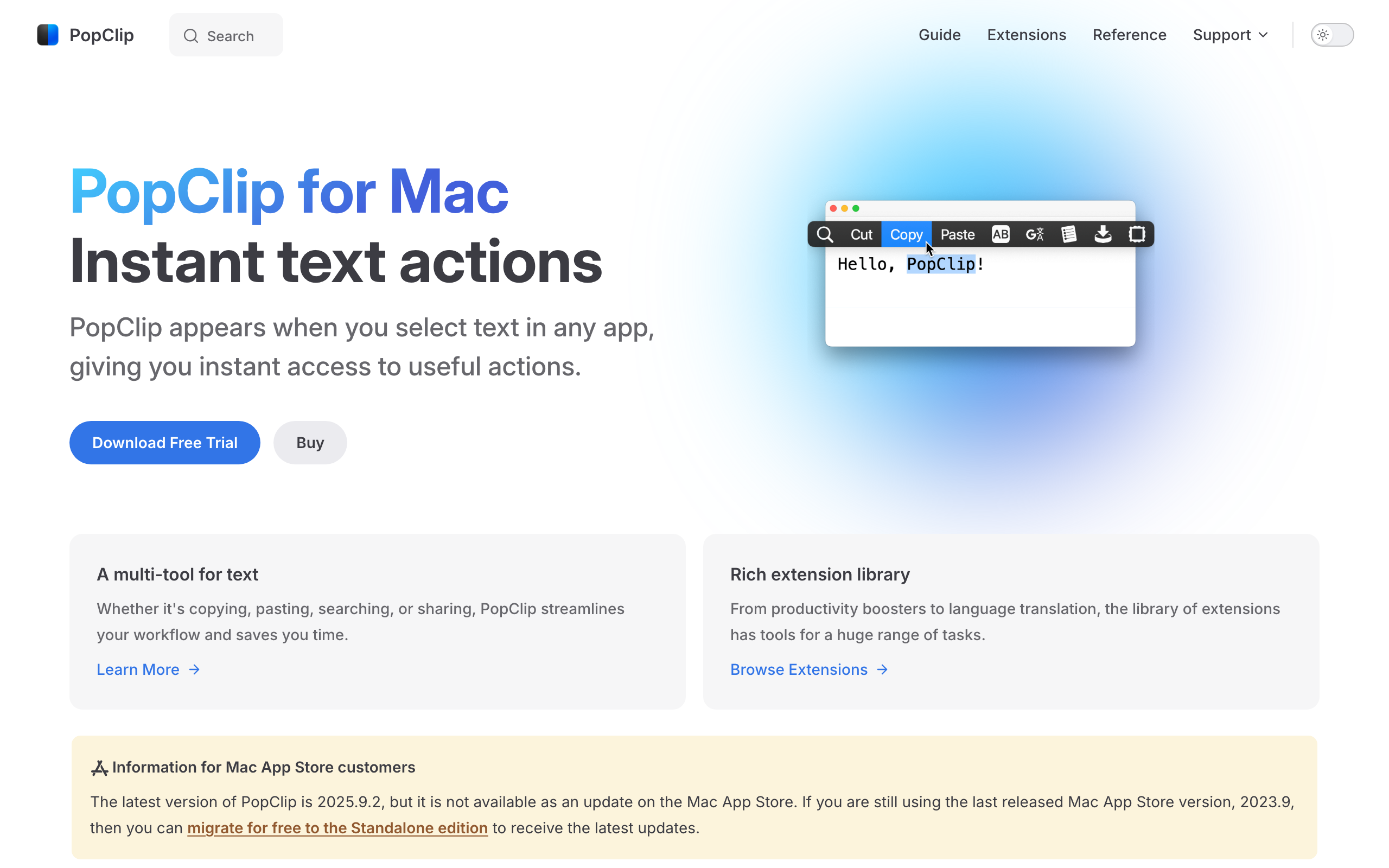 PopClip Mac 文字快捷動作工具介面截圖