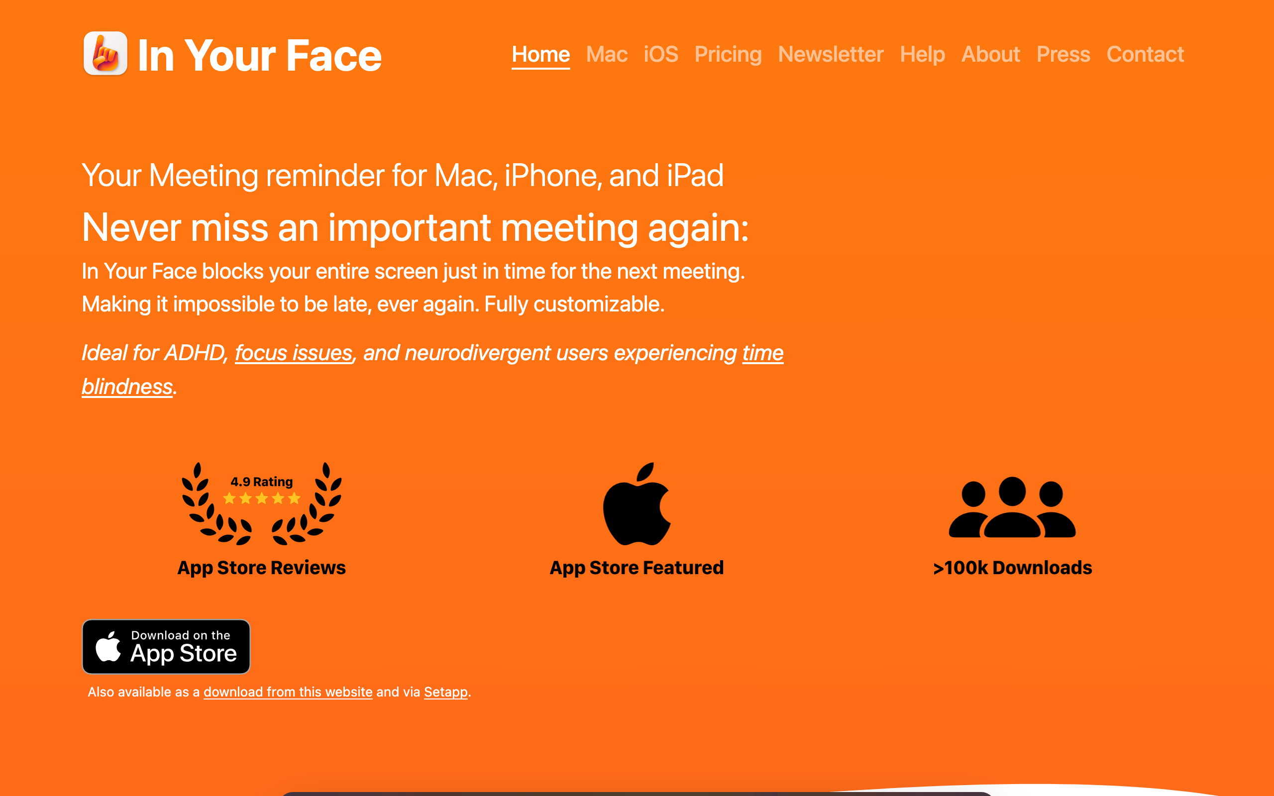 In Your Face Mac 全螢幕會議提醒工具介面截圖