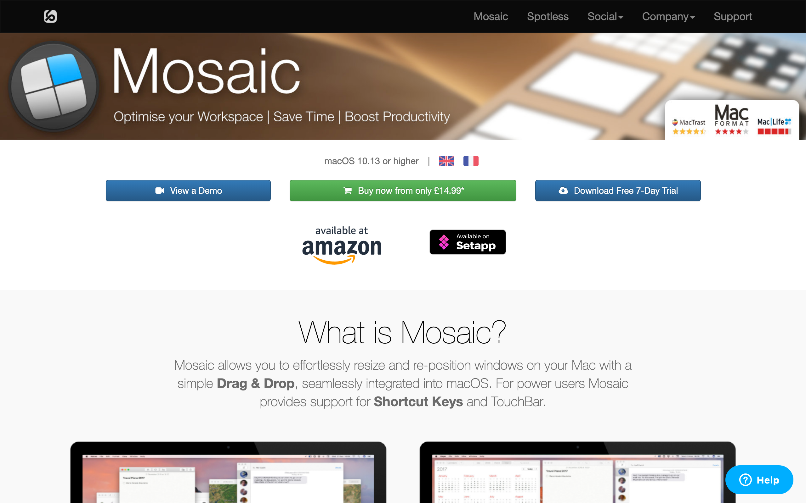 Mosaic Mac 視窗管理工具介面截圖