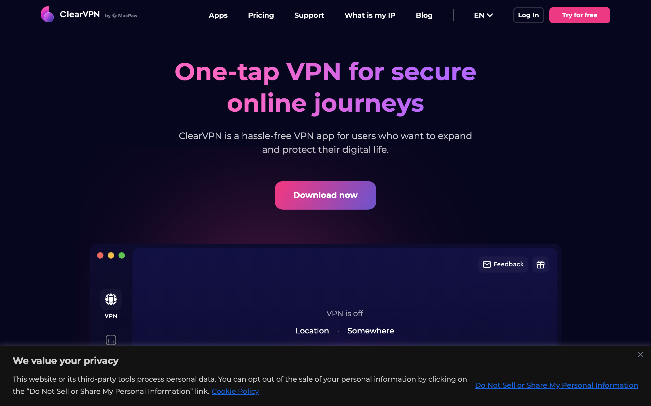 ClearVPN Mac VPN 工具介面截圖