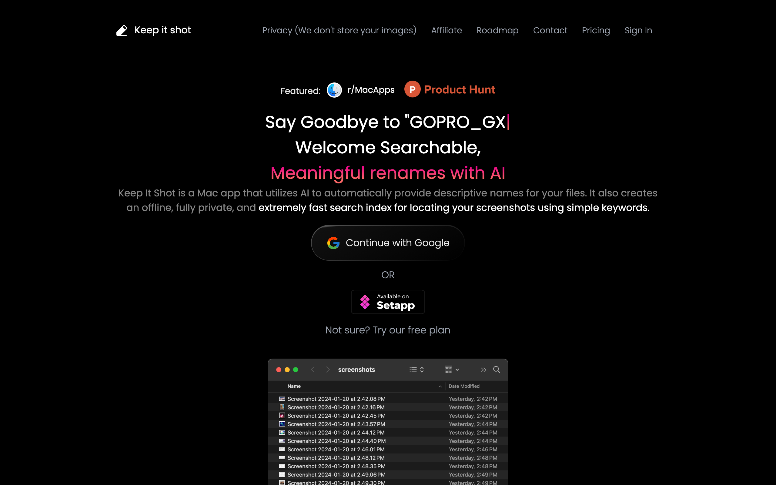 Keep It Shot Mac AI 截圖重命名工具介面截圖