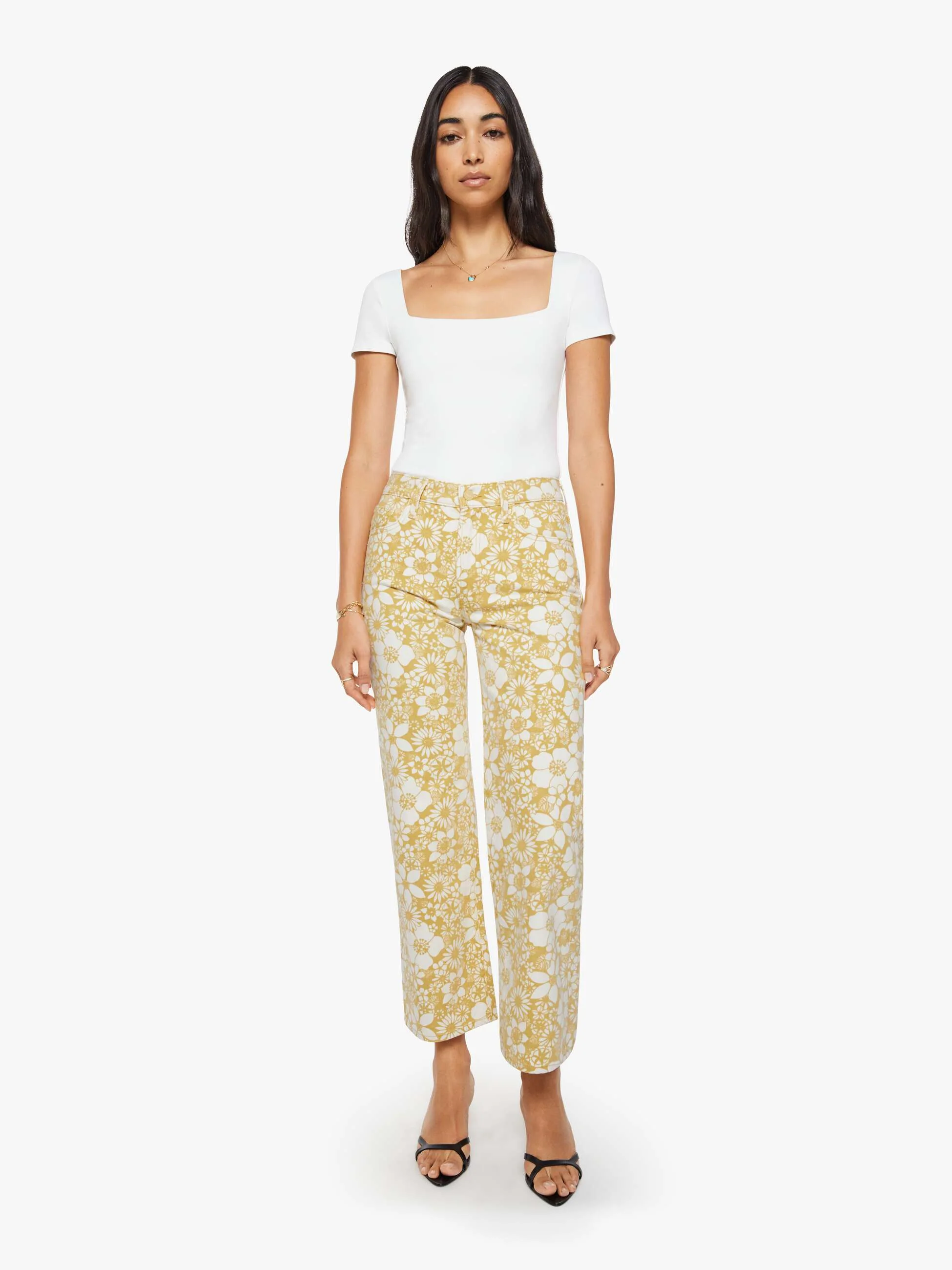 Mid Rise Floral Zip Ankle Jeans