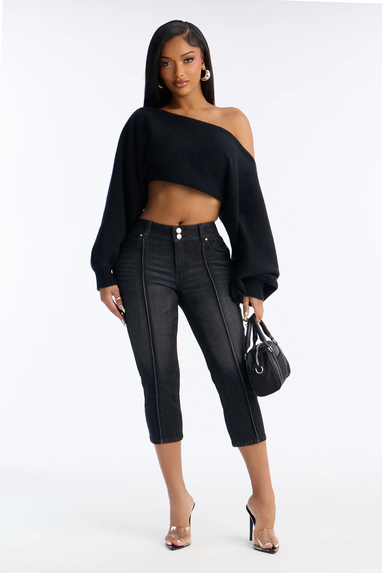 Low Rise Pintuck Capri Jeans