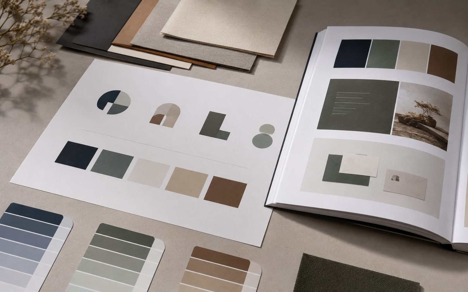 Một hệ thống nhận diện thương hiệu hoàn chỉnh: logo, bảng màu, typography và cẩm nang thương hiệu