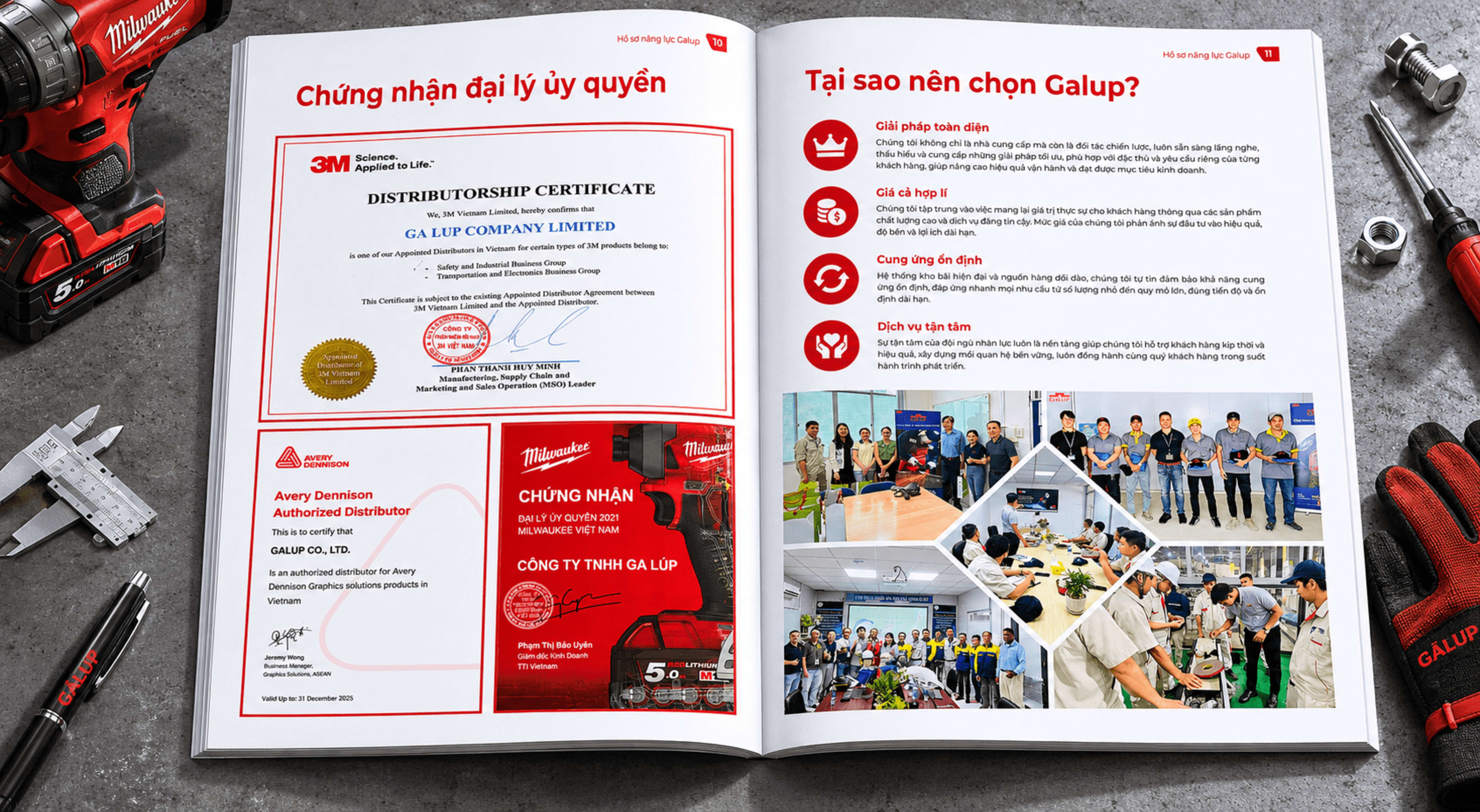 Chứng nhận đại lý uỷ quyền — 3M Distributorship, Avery Dennison Authorized, Milwaukee · Tại sao chọn GALUP (4 lý do)