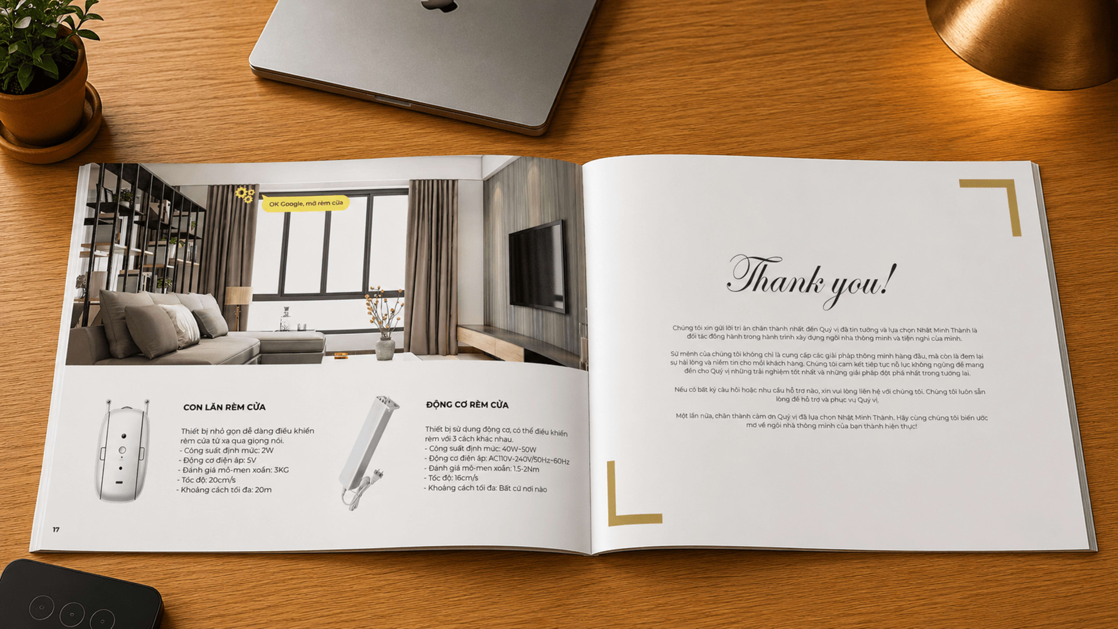 Showcase phòng khách smart home hoàn chỉnh — ảnh interior cao cấp với mọi thiết bị NMT trong cảnh tự nhiên + thông tin liên hệ sale