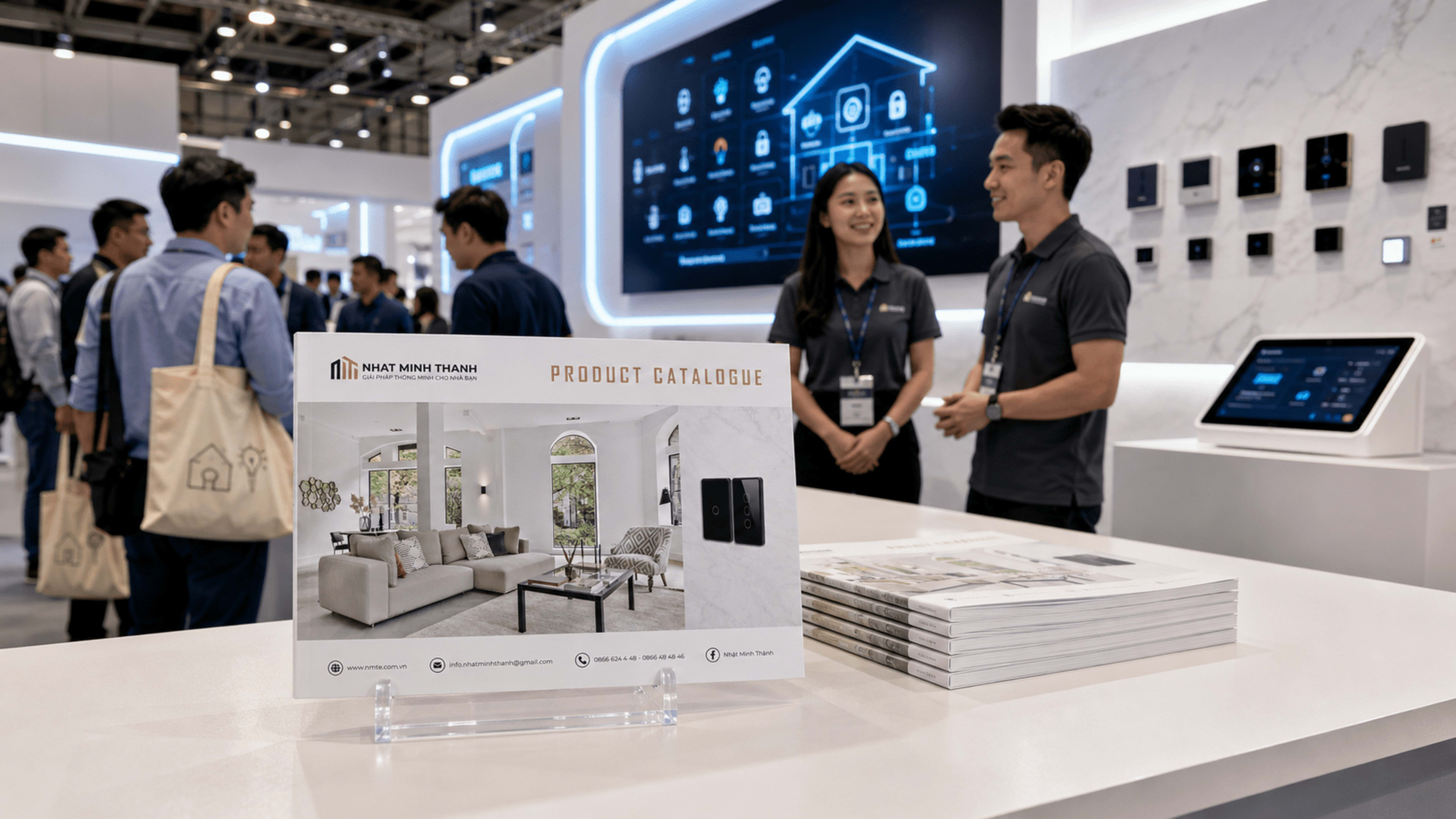 Booth smart home expo — easel stand + LED panel dashboard