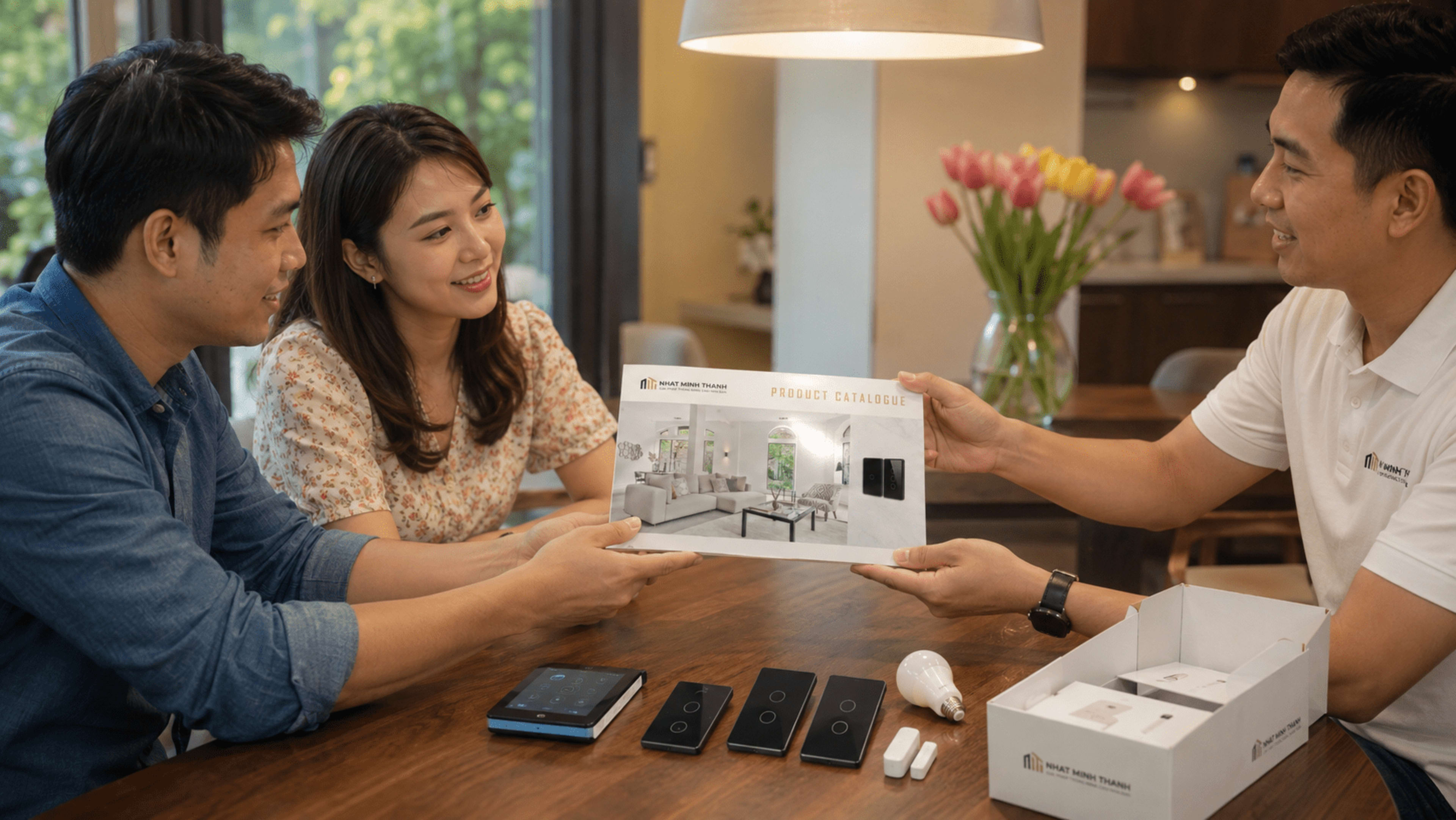 Trao quà starter kit — bàn ăn gia đình unboxing thiết bị