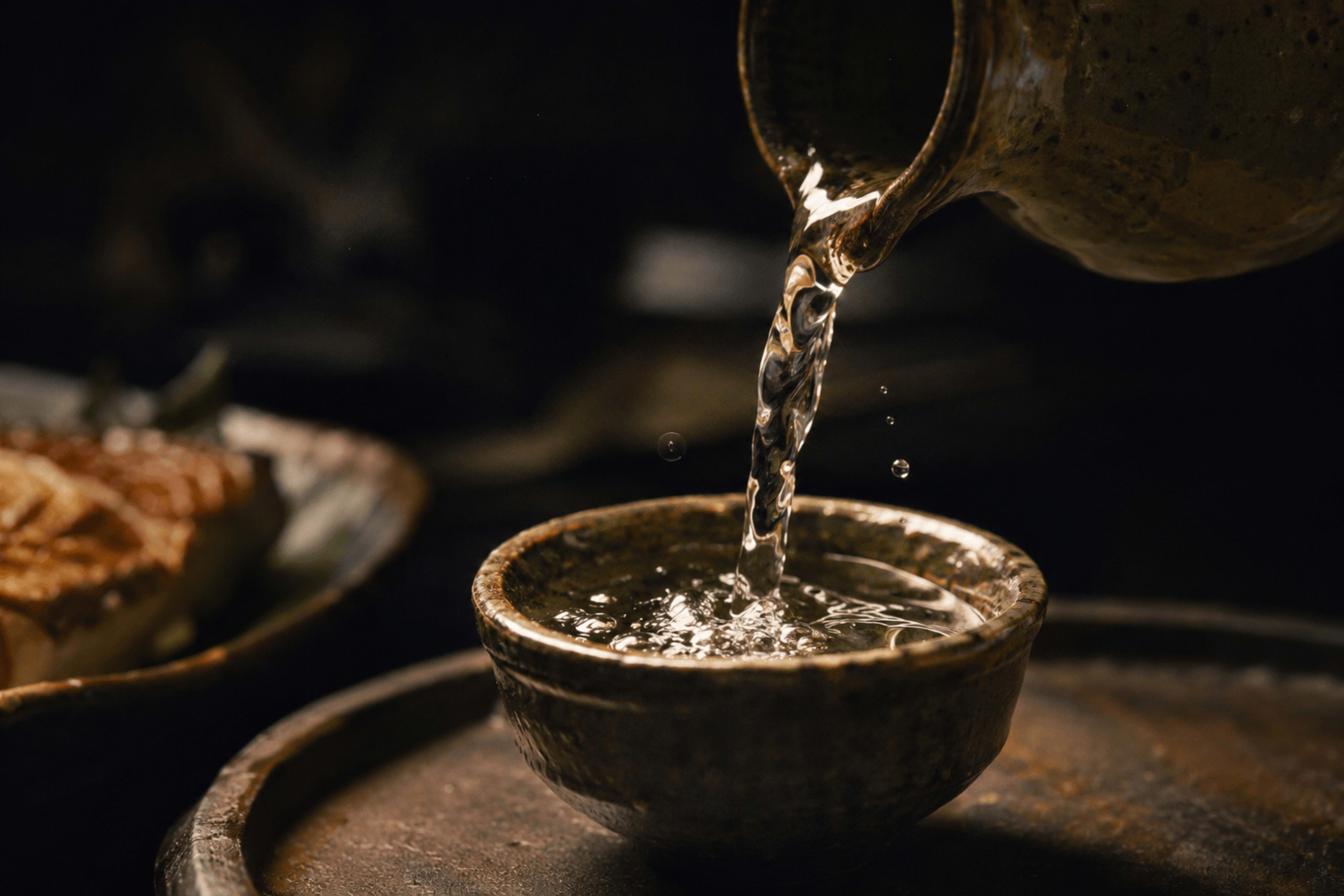 Dòng rượu trong rót vào chén