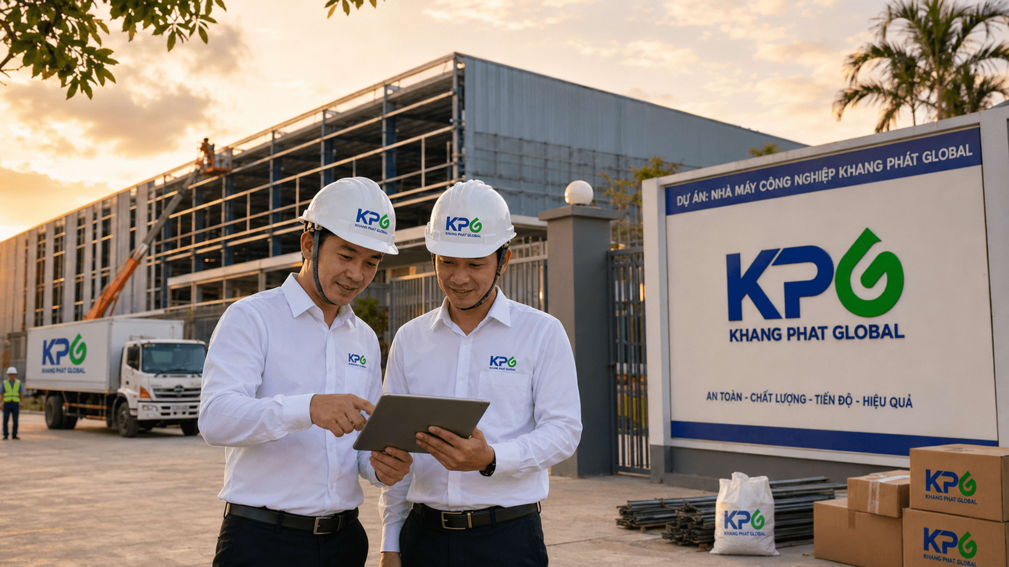 Bộ nhận diện Khang Phát Global trong đời sống thương hiệu.