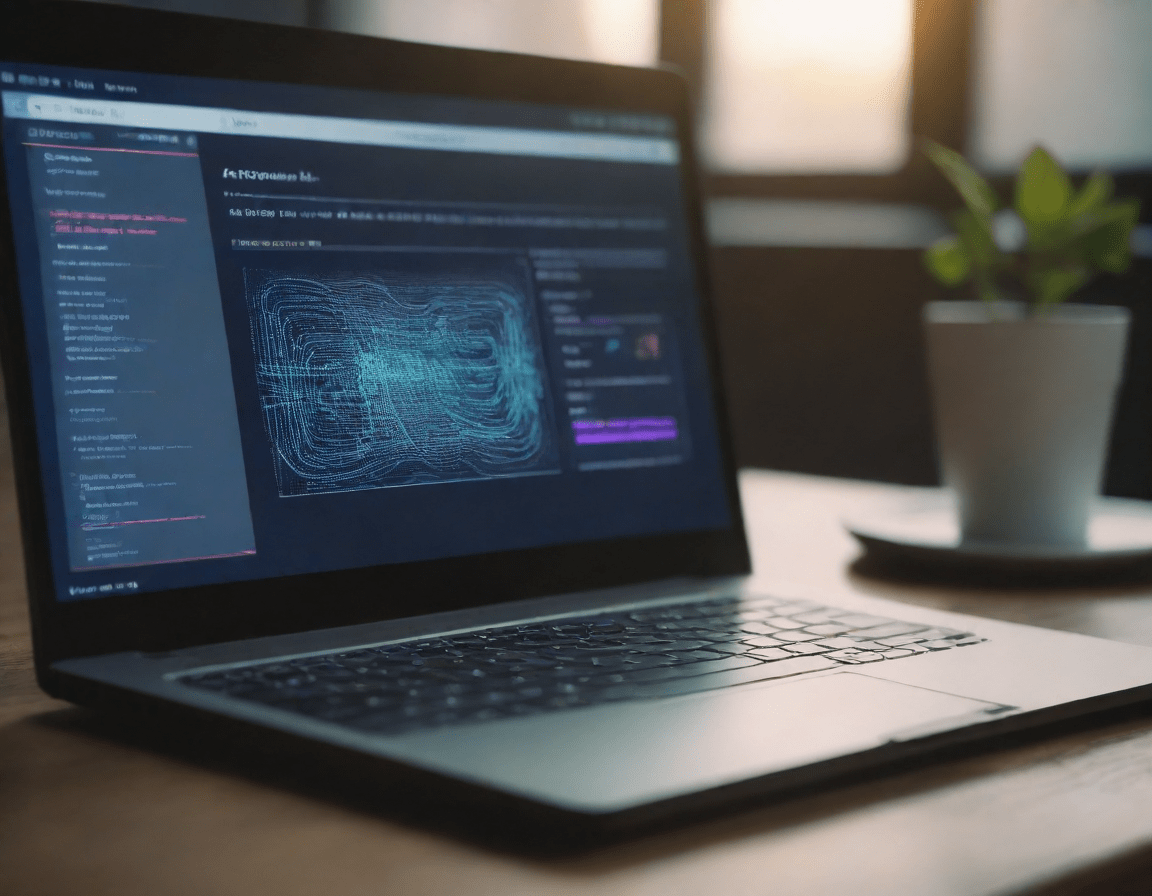 illustration of laptop showing user interface of program generative image AI like stable diffusion web ui - Fooocus Extreme Speed