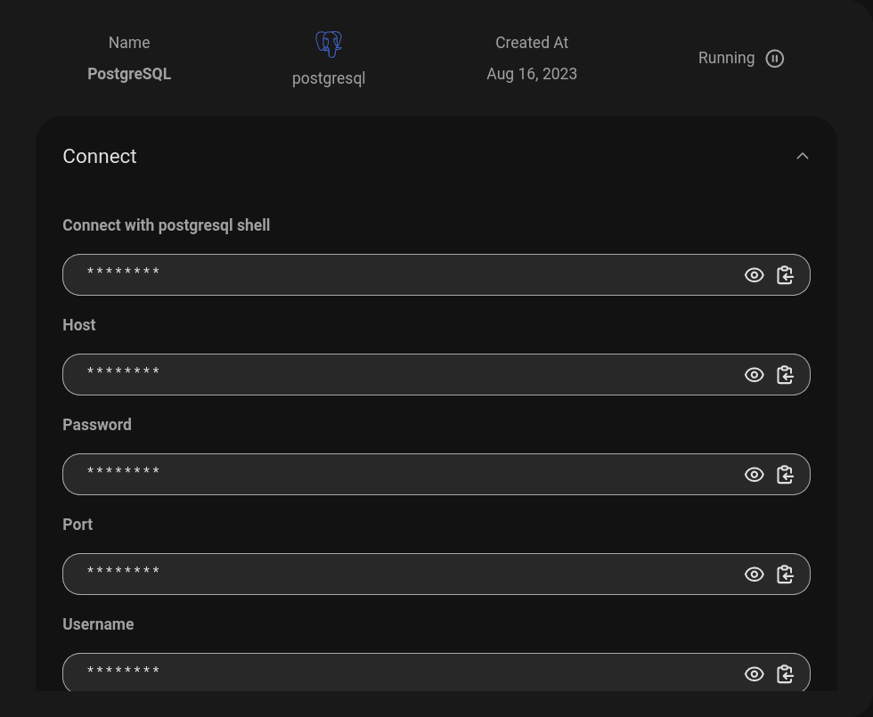 Credentials untuk masuk ke postgres
