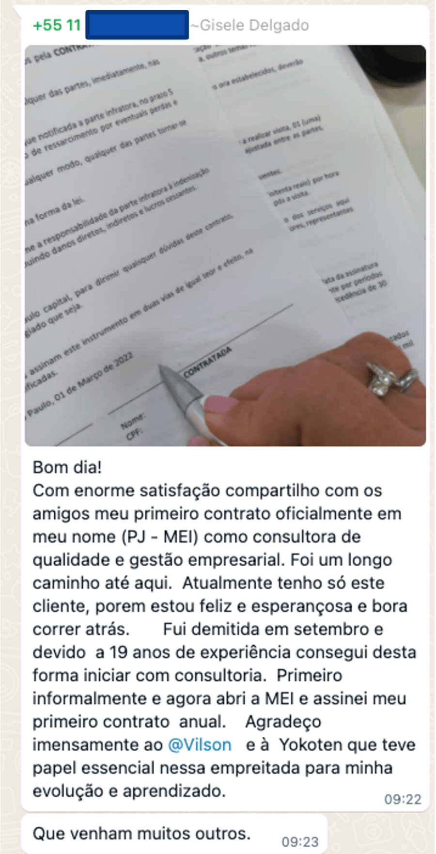 Gisele Delgado · primeiro contrato como consultora PJ