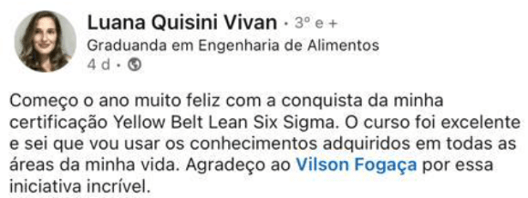 Luana Quisini Vivan · certificação Yellow Belt
