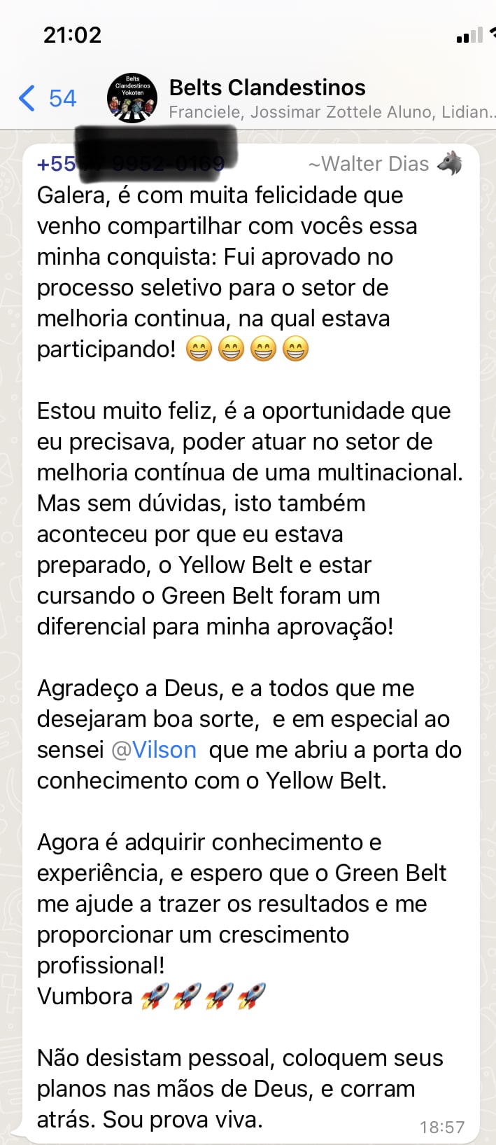 Walter Dias · aprovado em multinacional com Yellow + Green Belt