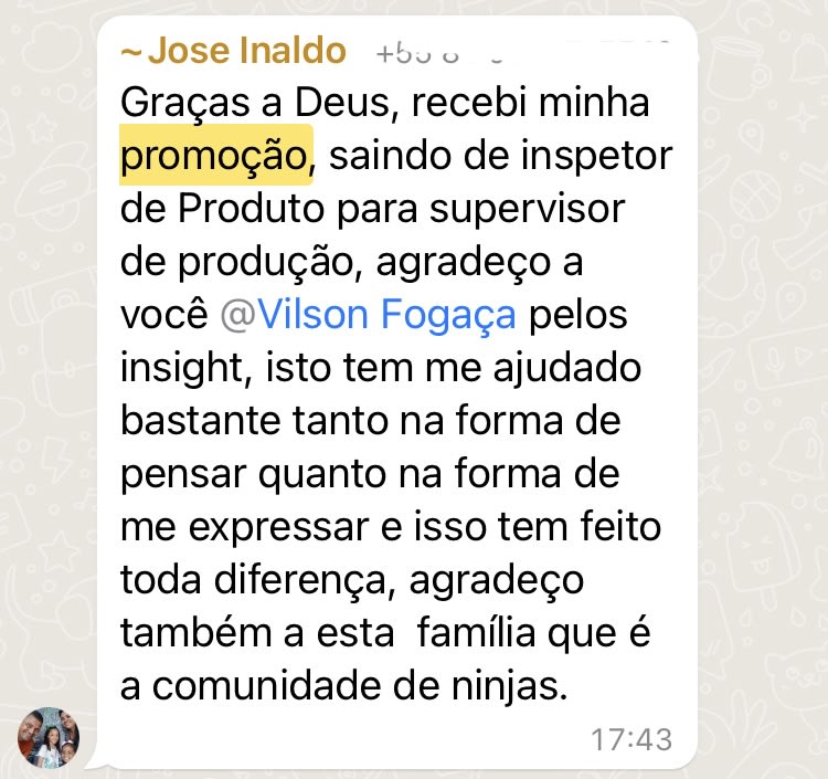 José Inaldo · promovido de inspetor a supervisor de produção