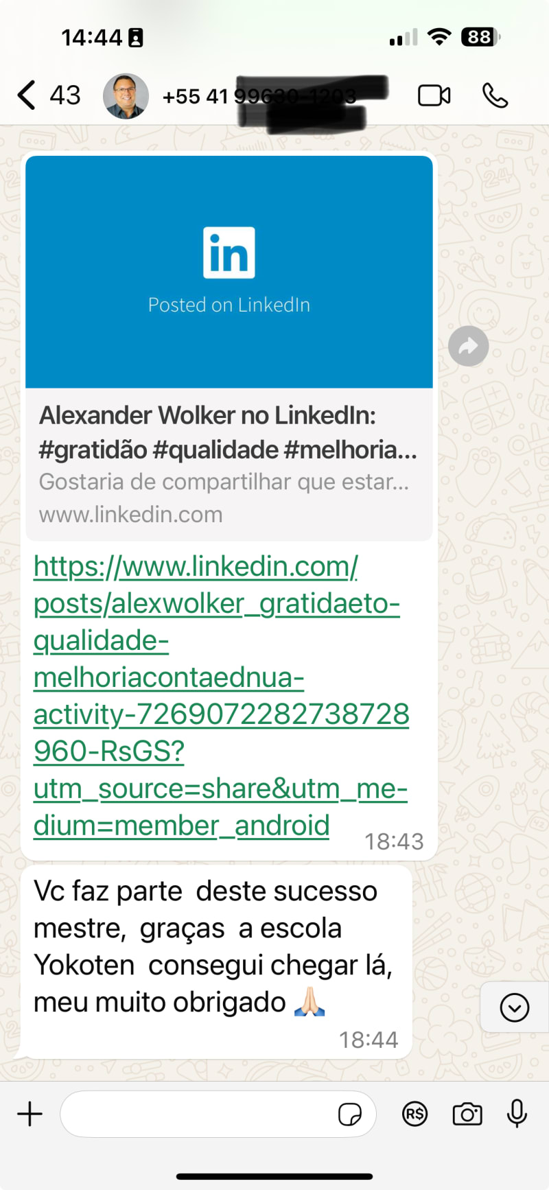 Alexander Wolker · gratidão pelo sucesso com Yokoten