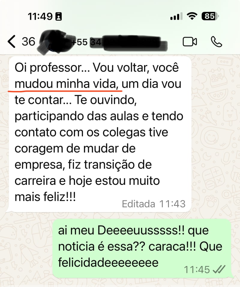 Aluno · mudança de empresa e transição de carreira