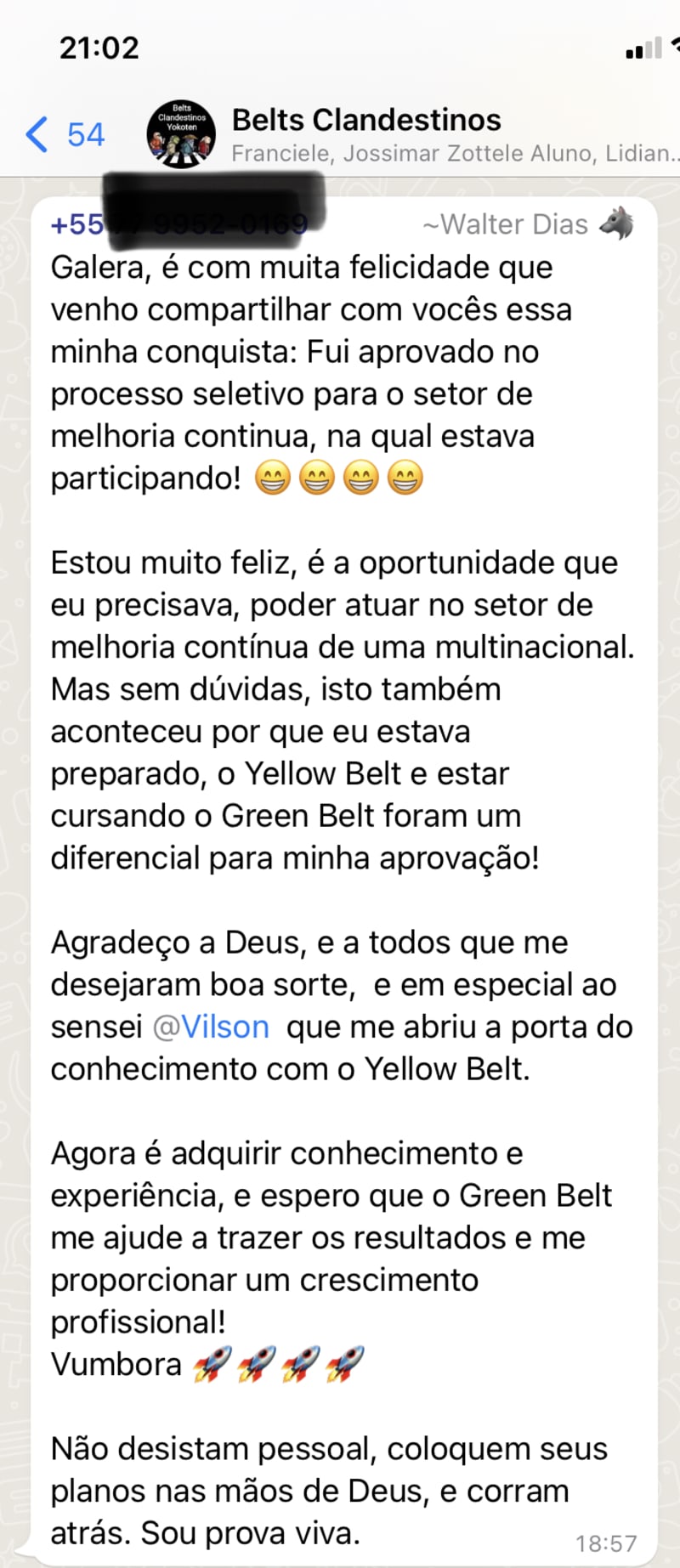 Walter Dias · aprovado em multinacional com Yellow + Green Belt