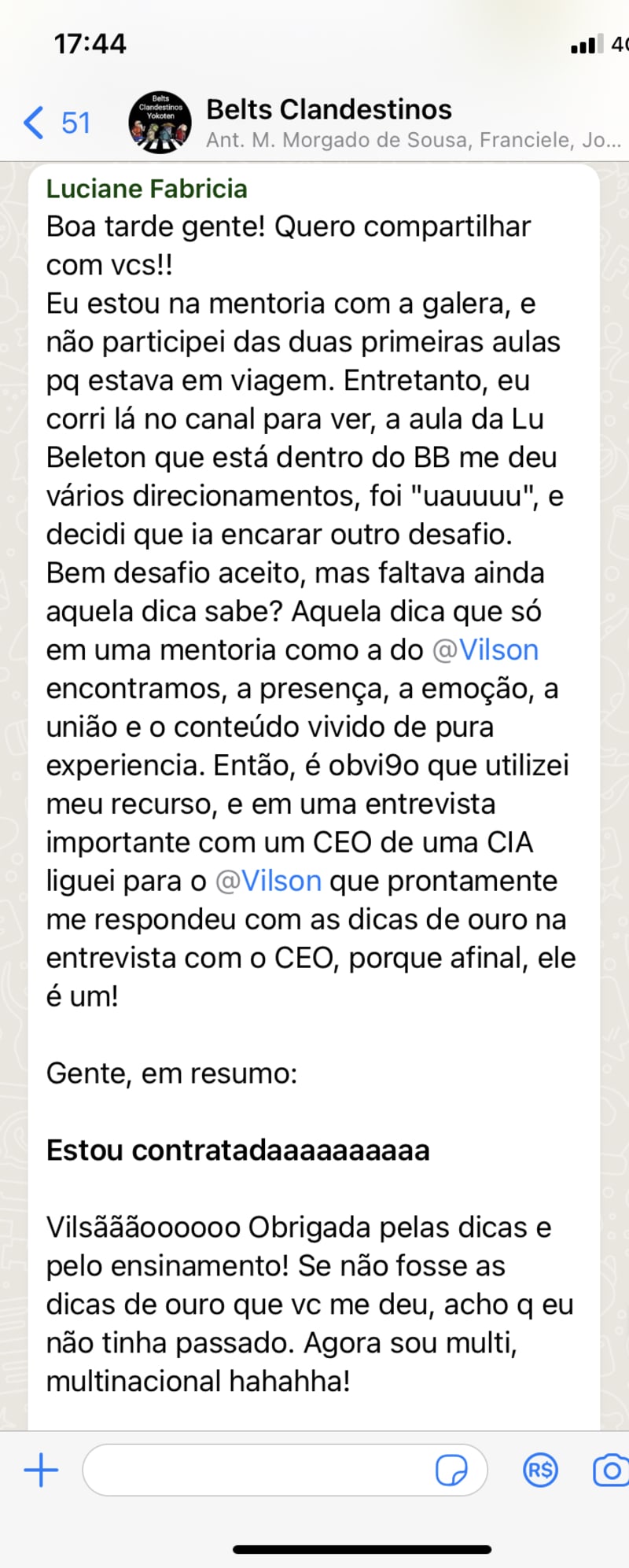 Luciane Fabricia · contratada pela multinacional dos sonhos