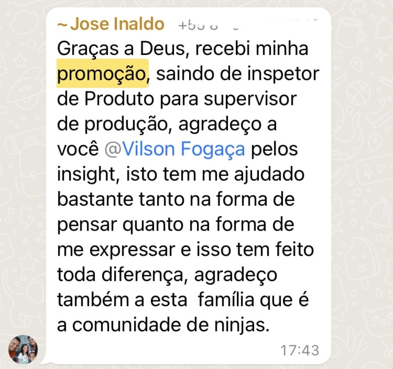 José Inaldo · promovido de inspetor a supervisor de produção