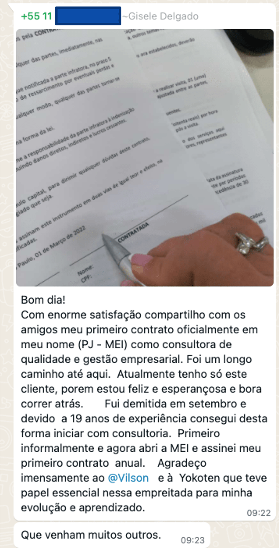 Gisele Delgado · primeiro contrato como consultora PJ